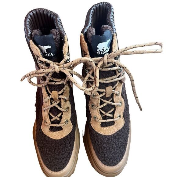 Sorel BREX™ HEEL COZY LACE BOOTIE in Tawny Buff, Blackened Brown NWOB Size 9 - Picture 5 of 10